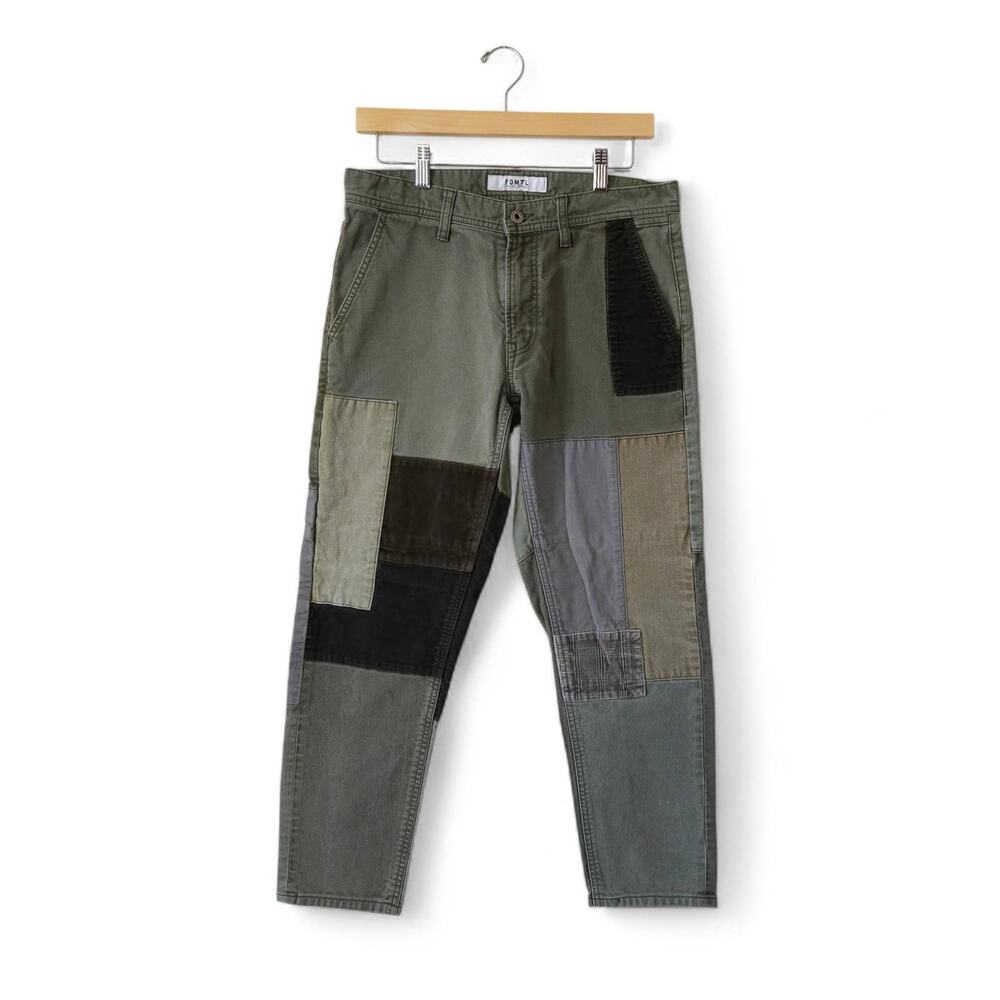 FDMTL Japanese Denim Jeans Mens 30x25 Cropped-Style Green Selvedge Patchwork